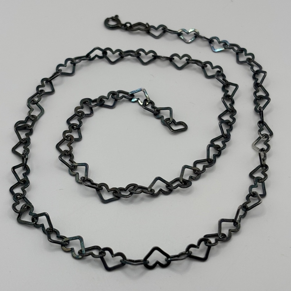 Milor Sterling Open Heart Link Necklace 20" - Picture 2 of 5